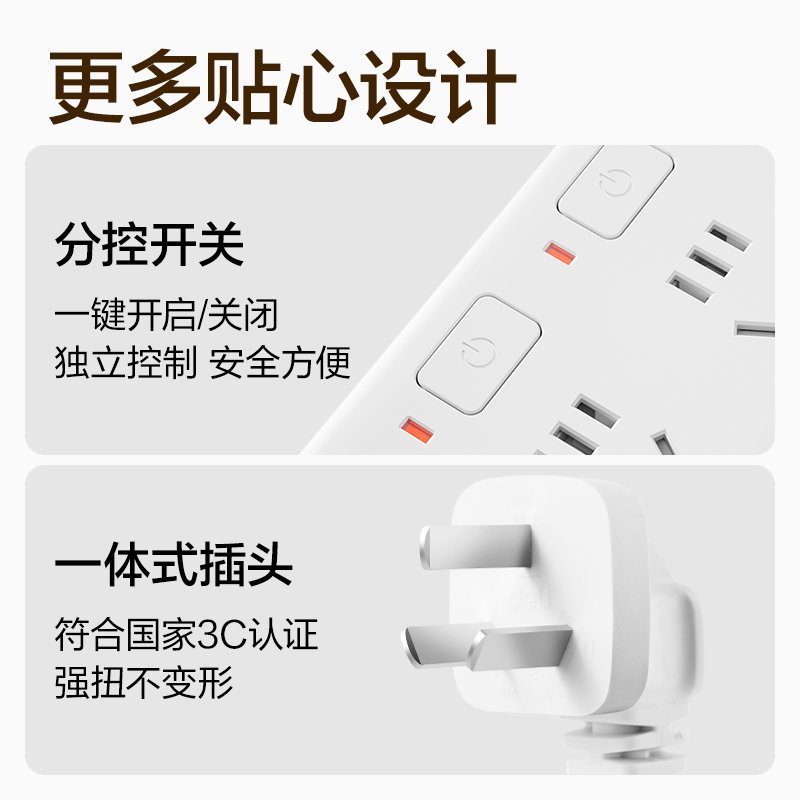 51fun吃瓜（lì）3998插座_5組_3米_PVC袋裝(白)(隻)