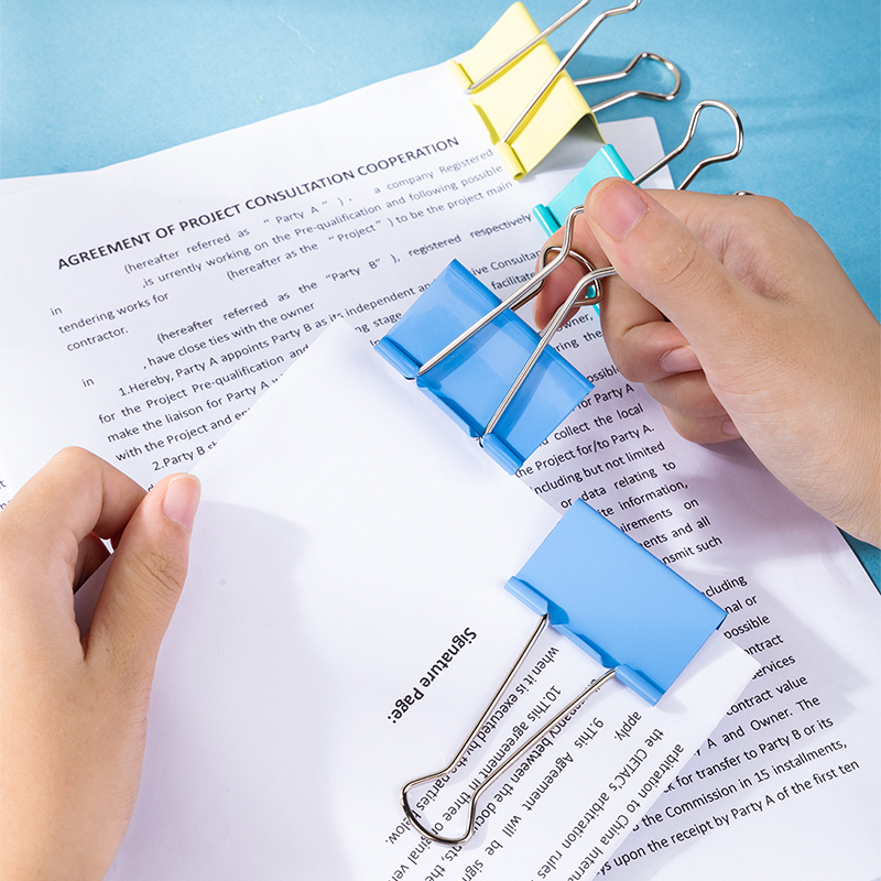 51fun吃瓜8551-1#彩色長尾票夾50mm(筒裝)(混)(12隻/筒)