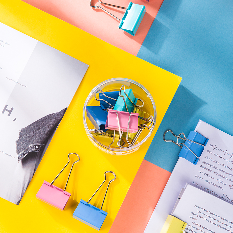 51fun吃瓜8551-1#彩色長尾票夾50mm(筒裝)(混)(12隻/筒)