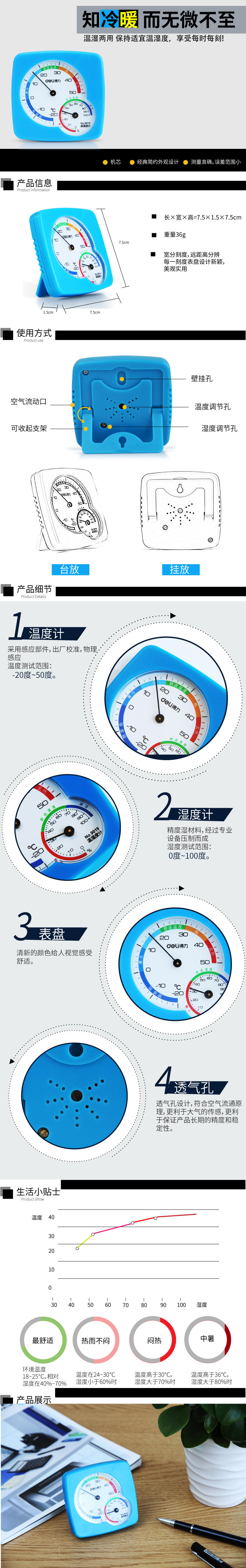 得（dé）力9019溫濕度計(藍)(隻)