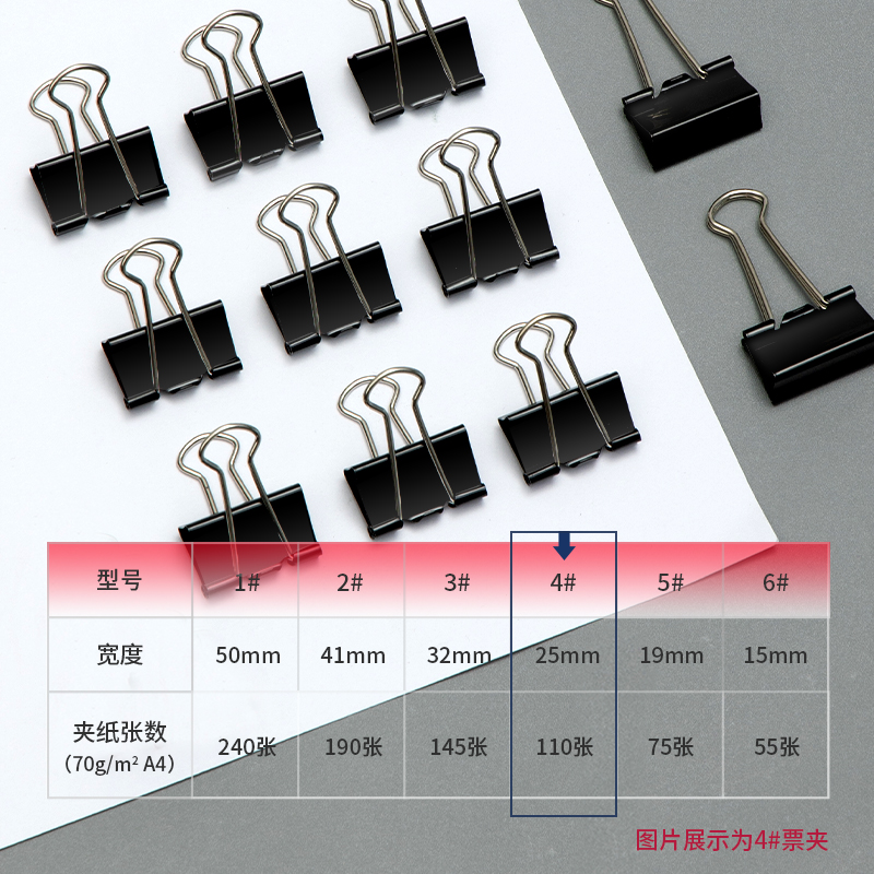 51fun吃瓜9544-4長尾票夾（jiá）25mm盒裝(黑)(12隻/盒)