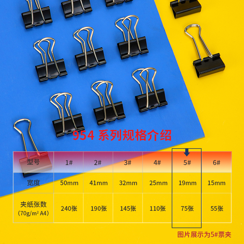 51fun吃瓜9545-5#長尾票（piào）夾19mm盒裝(黑)(12隻/盒（hé）)