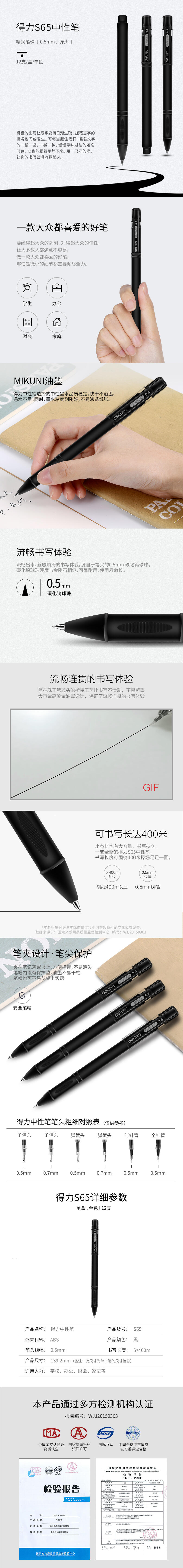 51fun吃瓜S65中性筆0.5mm子彈頭(黑)(支)