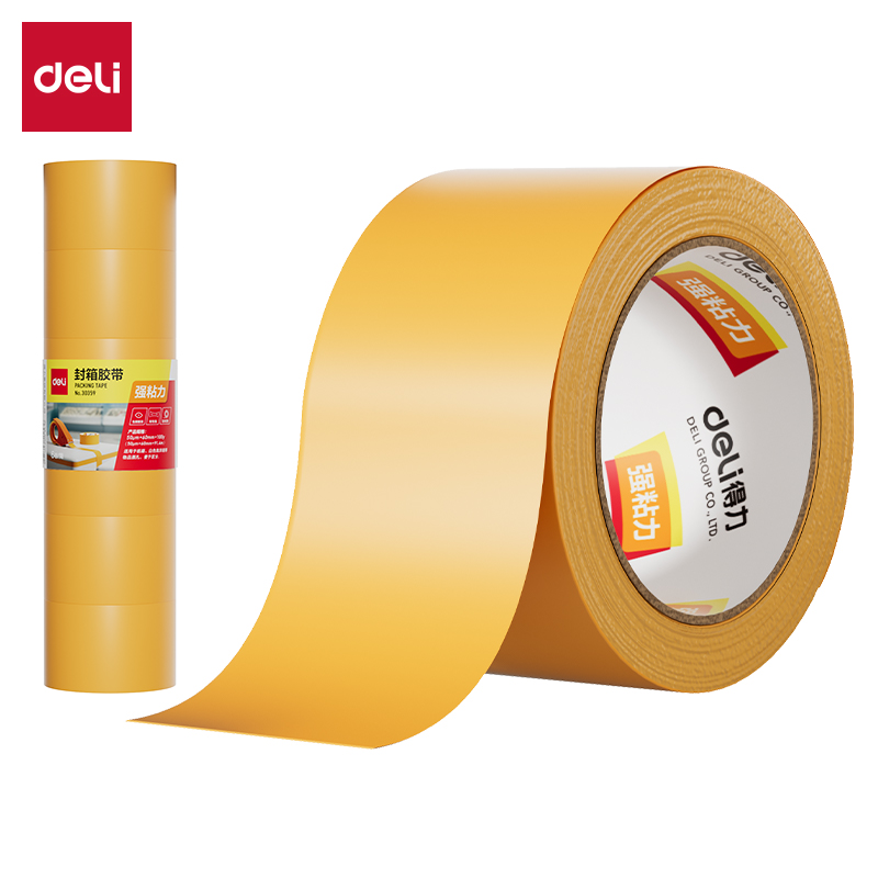 得（dé）力30359米黃封箱膠帶60mm*100y*50um(米（mǐ）黃色)(6卷/筒)