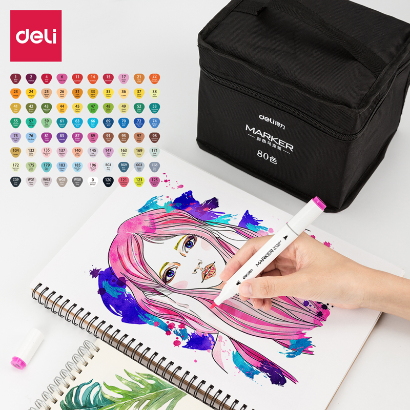 51fun吃瓜70807-80色布袋裝白色三角（jiǎo）杆彩（cǎi）色（sè）馬克筆(混)(80色/袋)