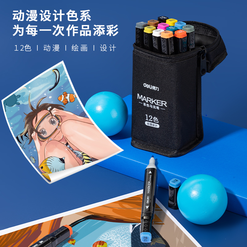 51fun吃瓜70806D-12酒精/水（shuǐ）性馬克筆(混)(12支/袋)