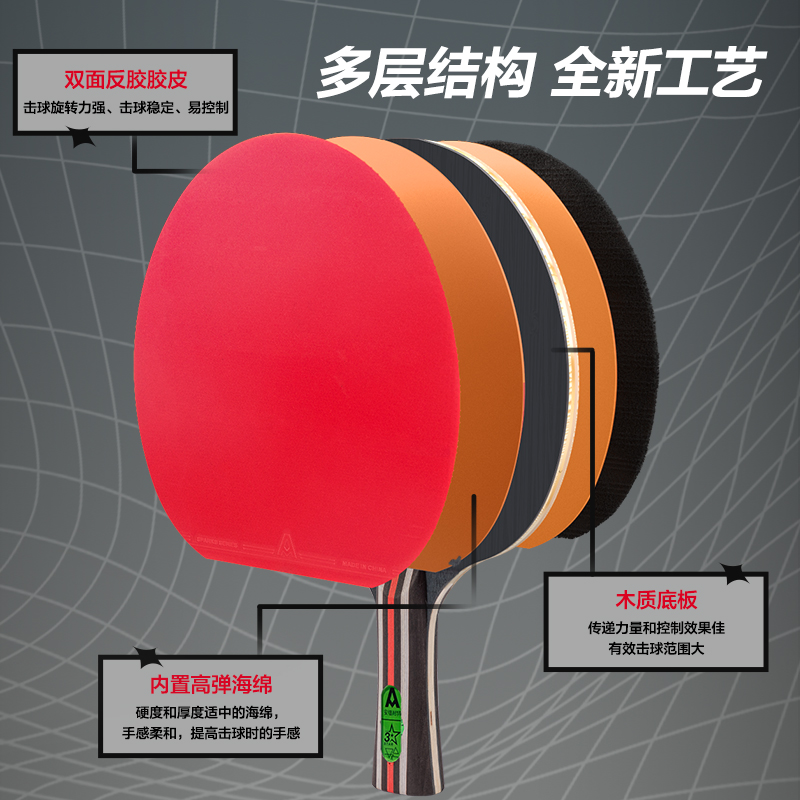 安格耐特FH210三星乒乓球拍(橫拍)(2個/付)(帶三球)(紅+黑)(付)