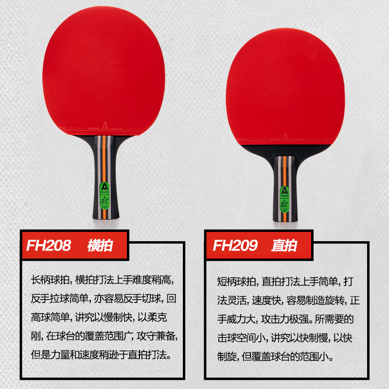 安格耐特FH208二（èr）星乒乓球（qiú）拍(橫拍)(2個/付)(帶三球)(紅+黑)(付)