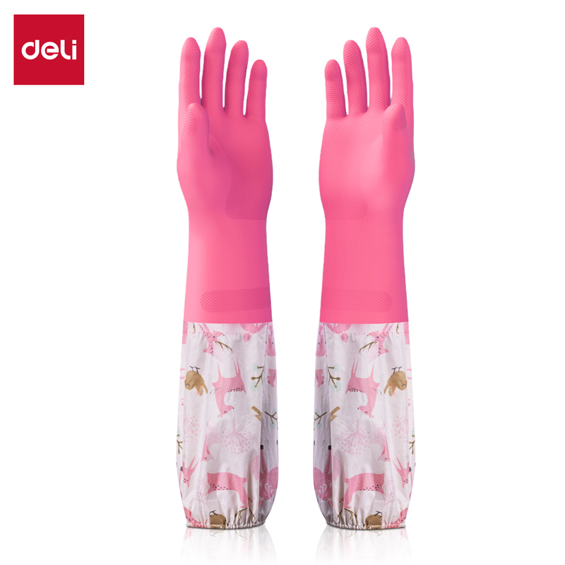 51fun吃瓜得心LQ623-L長袖厚絨手套(天然乳膠)(玫紅色（sè）)(1雙/包)