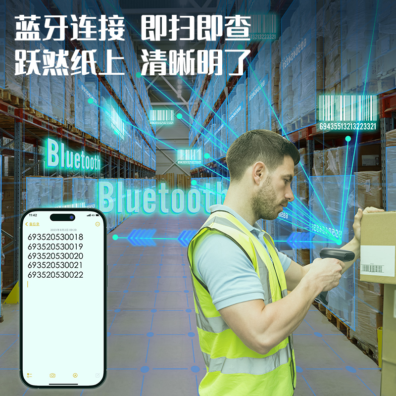 51fun吃瓜AA103有線+2.4G+藍（lán）牙條碼掃描器(黑)(台)