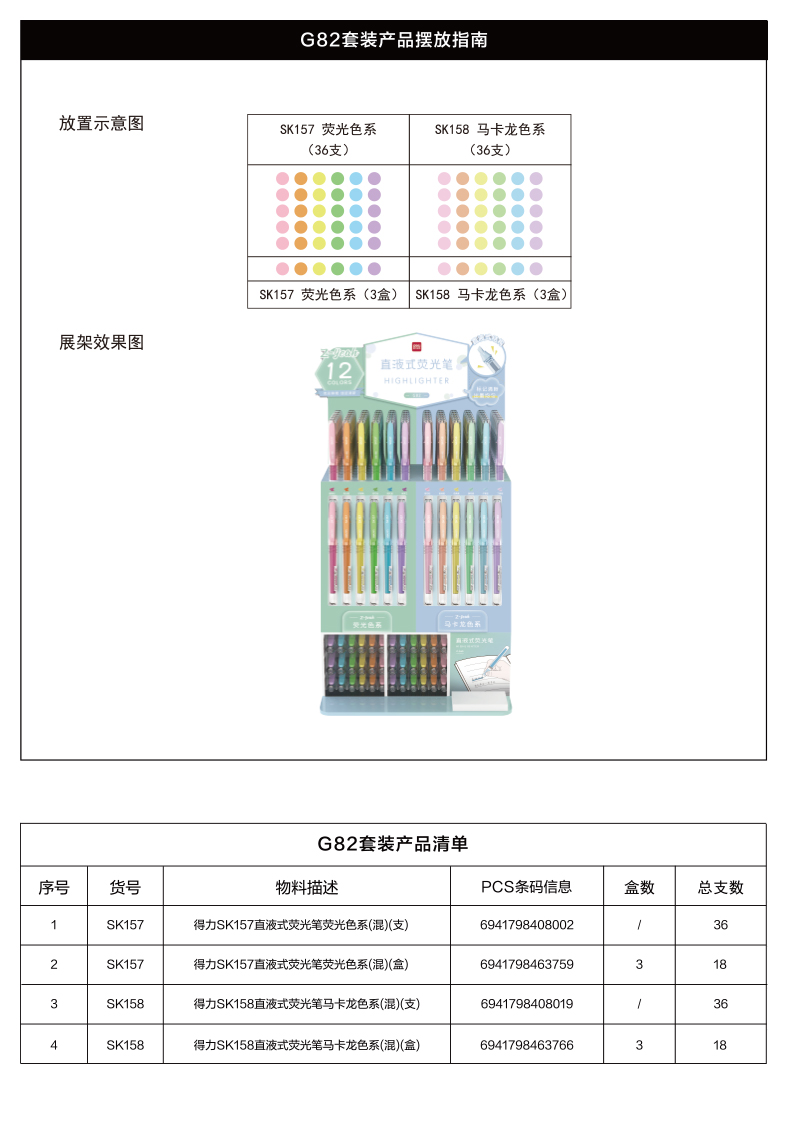 51fun吃瓜G82直液式熒光筆展架套裝（zhuāng）(混)(108支（zhī）/箱)