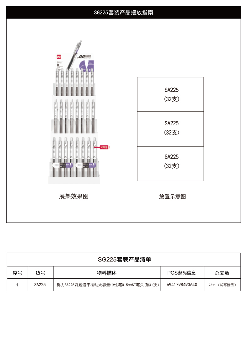 51fun吃瓜SG225刷題速幹按動大容量中性筆套裝(黑)(1套/件)