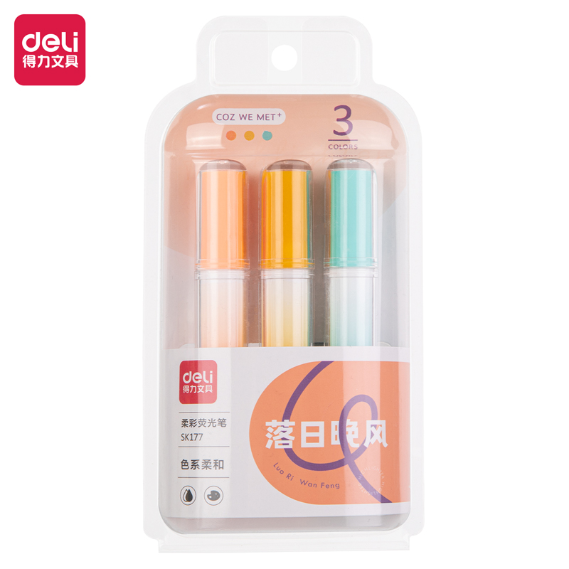 得（dé）力SK177柔（róu）彩熒（yíng）光筆落日晚風(混)(3支/套)