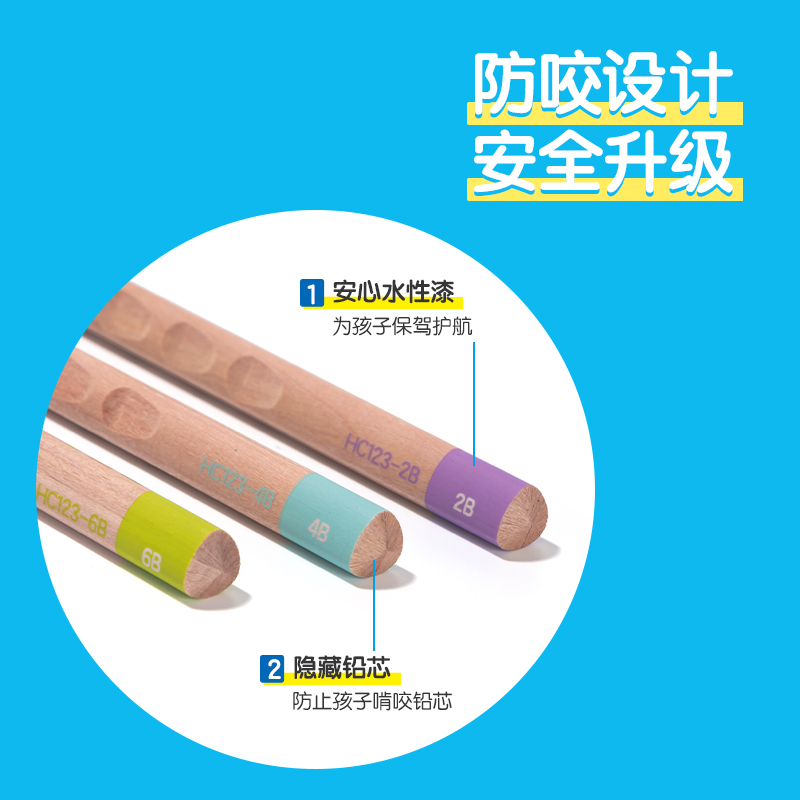 51fun吃瓜HC123-6B步樂成長洞洞書寫鉛筆6B(混)(8支/盒)