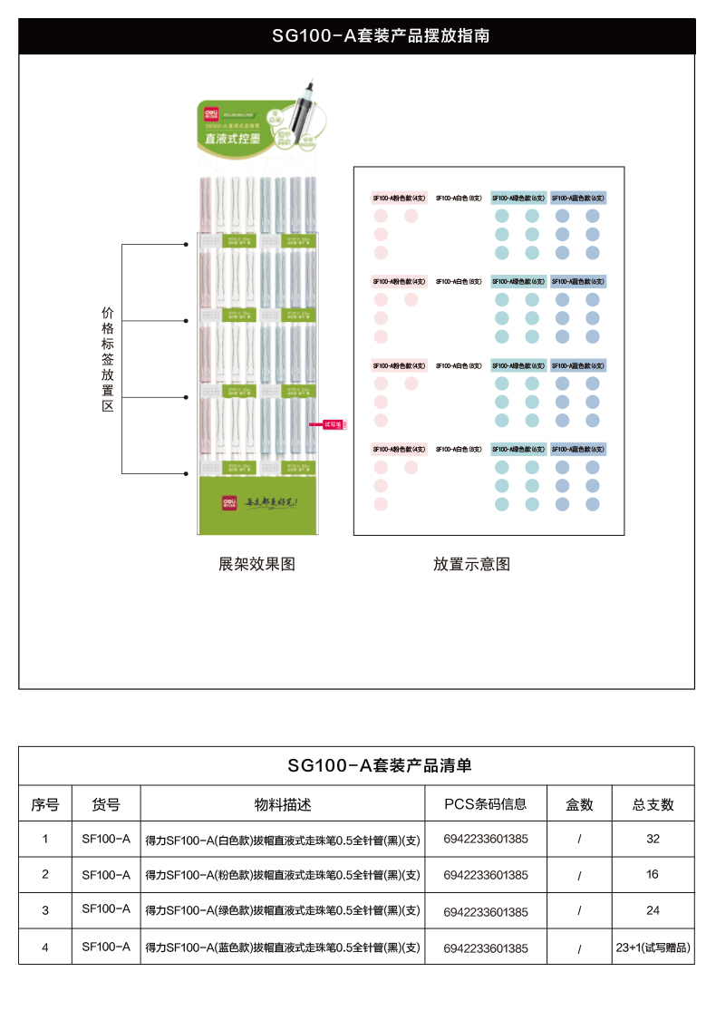 51fun吃瓜SG100-A直液筆展架（jià）套裝(黑)(96支/套)