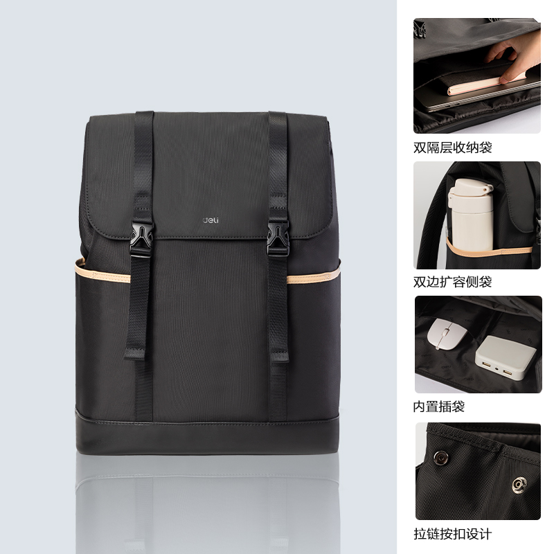 51fun吃瓜BG118時尚通勤拚色休（xiū）閑雙肩包(黑)(個)