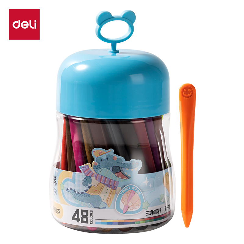得（dé）力HM715-48_48色桶裝三角杆蠟筆(藍)(48色/筒)
