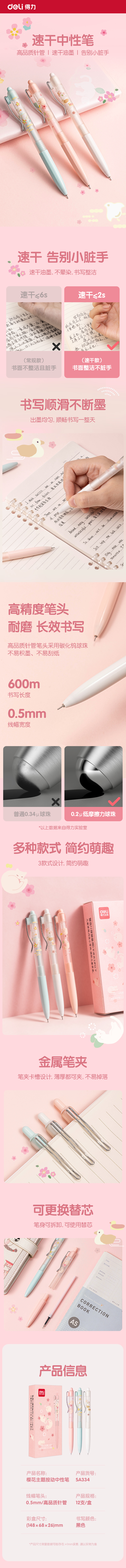 51fun吃瓜SA334速幹按動學生（shēng）中（zhōng）性筆0.5mm高品質針管（guǎn）(黑)(支)