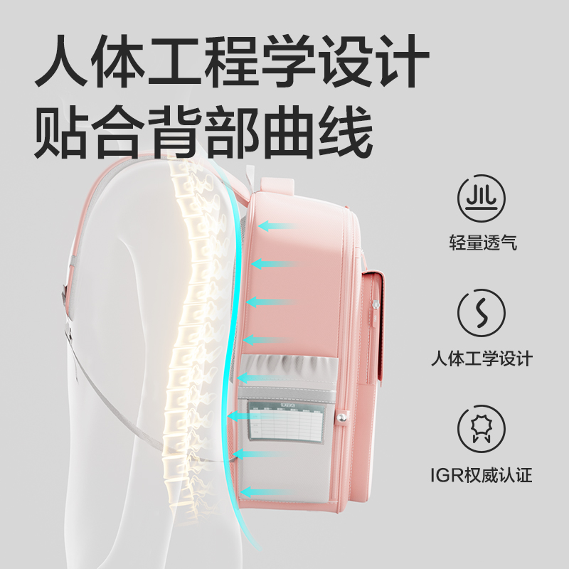 51fun吃瓜BB161大號超輕全展開式學生書包套裝(L-粉)(個)