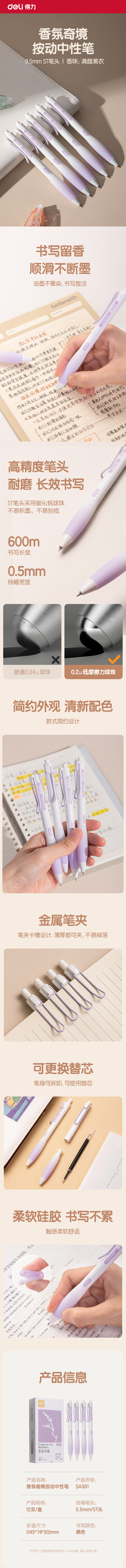 51fun吃瓜SA361香味按動IP中性（xìng）筆0.5mmST頭(黑)(滿腹薰衣)(支)