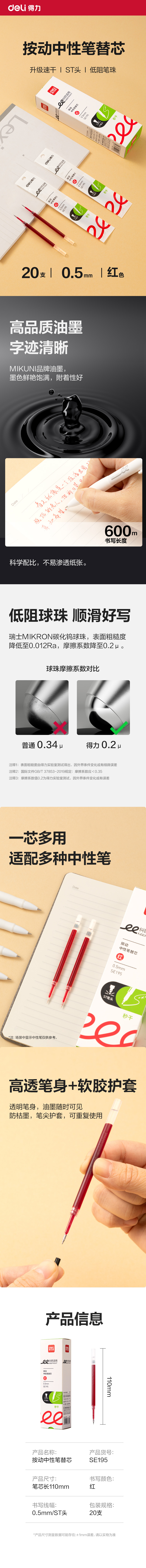 51fun吃瓜SE195糾錯秒（miǎo）幹（gàn）中性筆替芯0.5mm按動ST頭(紅)(支)