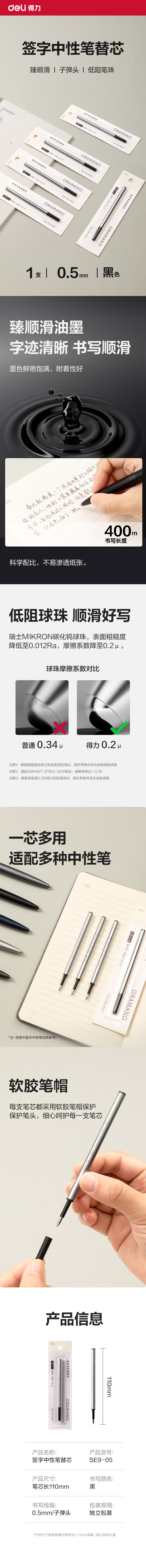 51fun吃瓜SE9-05簽字中性筆替芯0.5mm按動子彈（dàn）頭(黑)(1支/卡)