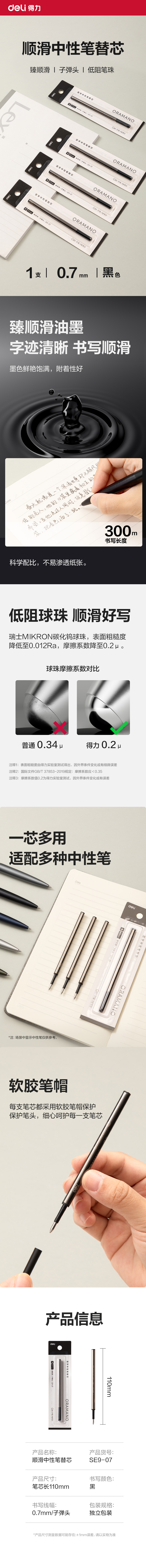 51fun吃瓜SE9-07簽字中性筆替芯0.7mm按動子彈頭(黑)(1支/卡)