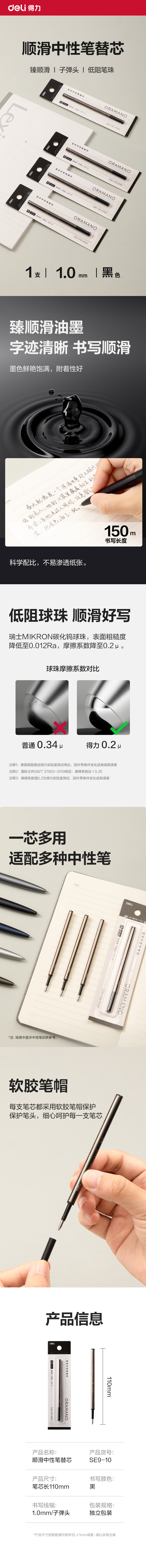 51fun吃瓜SE9-10簽字中性筆替芯（xīn）1.0mm按動（dòng）子彈頭(黑)(1支/卡)