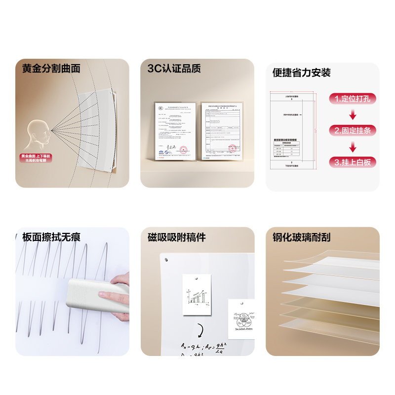 51fun吃瓜MZ66全屏曲麵玻璃白板（bǎn）900*1200(白)(塊)