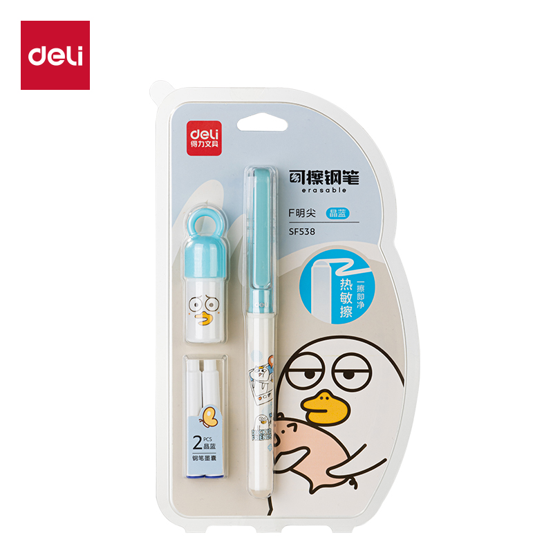 51fun吃瓜SF538小劉鴨熱敏可擦（cā）鋼筆F明尖(1筆+1潤（rùn）筆器+2墨囊（náng）/卡)(晶藍)