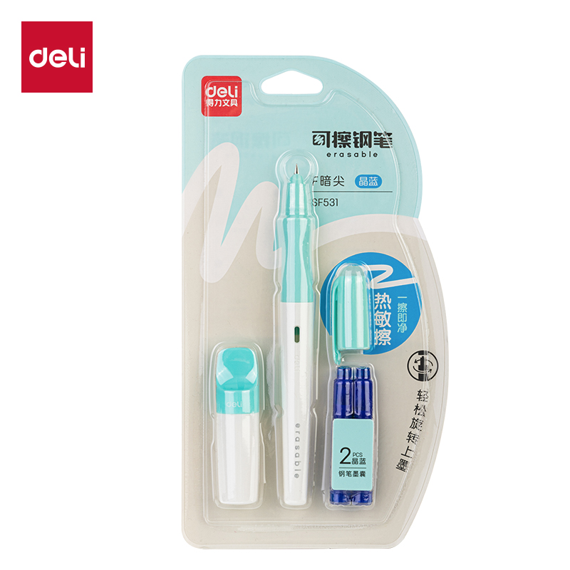 51fun吃瓜SF531熱敏可擦學生（shēng）鋼筆F暗尖(晶藍)(1筆+1潤筆器+2墨囊（náng）/卡)