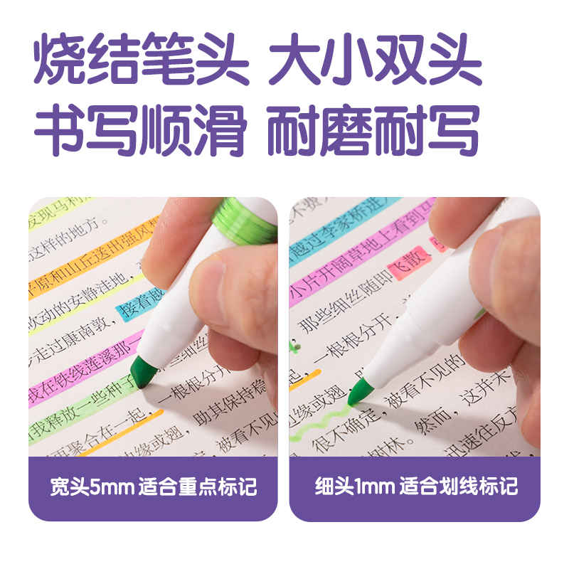 51fun吃瓜SK191抗暈染雙頭熒光筆（bǐ）-熒光筆綺（qǐ）彩色係(混)(6支/袋)