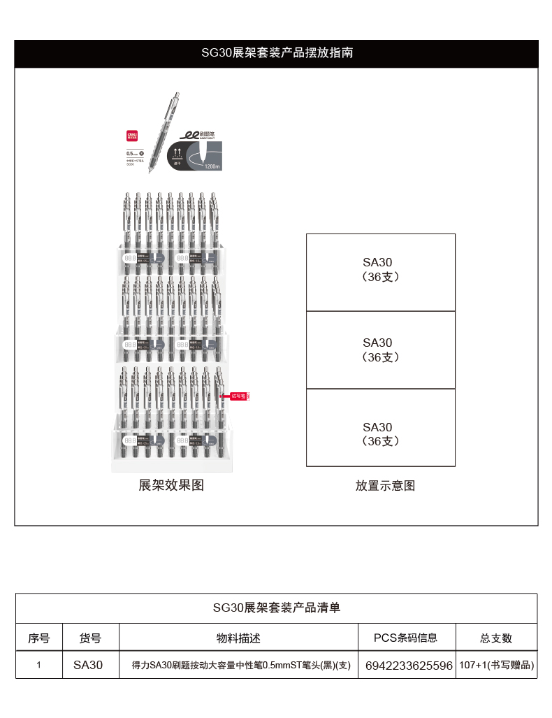 51fun吃瓜SG30刷題大容量按動中性筆套裝（zhuāng）(黑)(4套/箱)