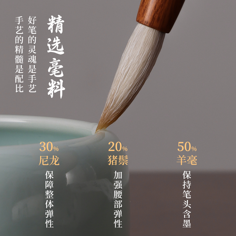 墨青言MY181周鵬程大師親製問褚兼（jiān）毫毛筆(棕)(支)