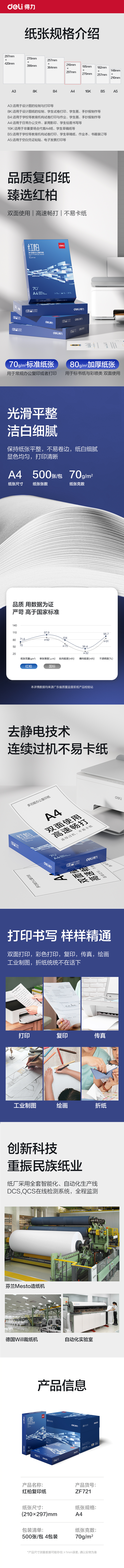 得（dé）力ZF721紅柏複（fù）印紙（zhǐ）A4-70g-4包(混)(包)