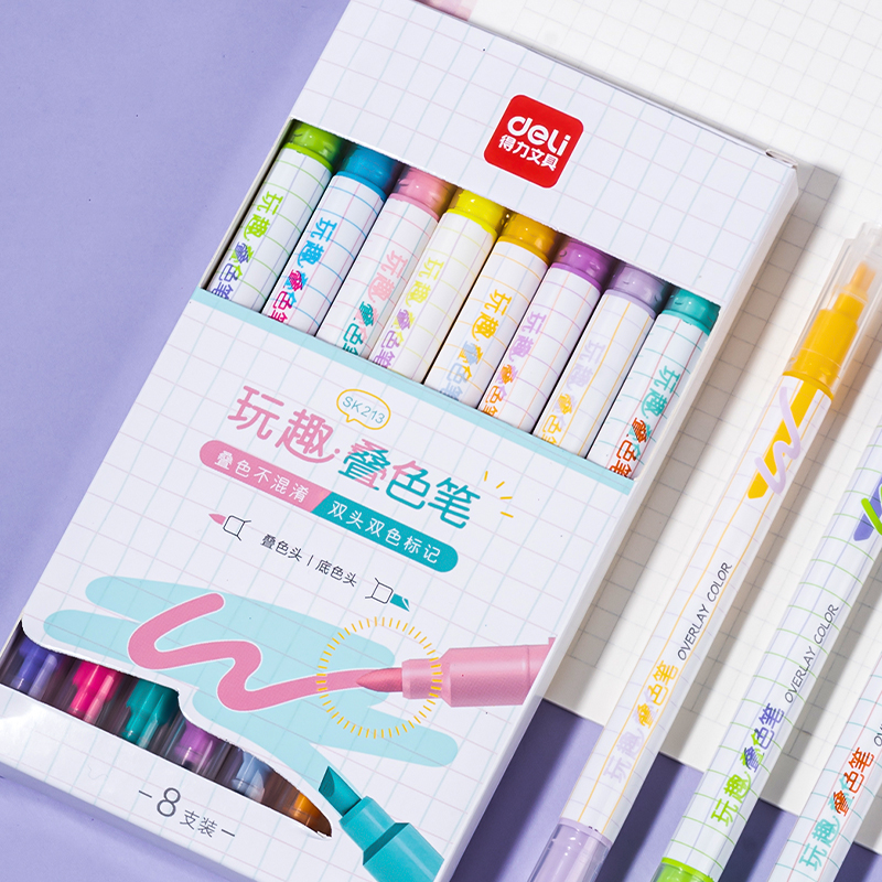 51fun吃瓜SK213玩趣疊色熒光筆(混)(8支（zhī）/盒)