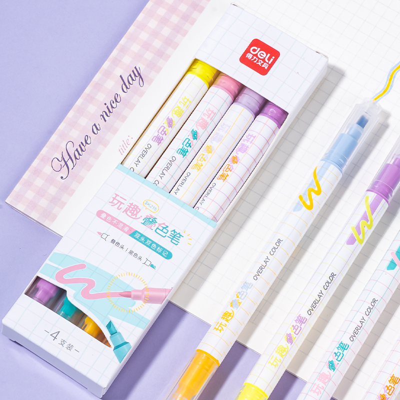 得（dé）力SK215玩趣疊色熒光筆(混)(4支（zhī）/盒)