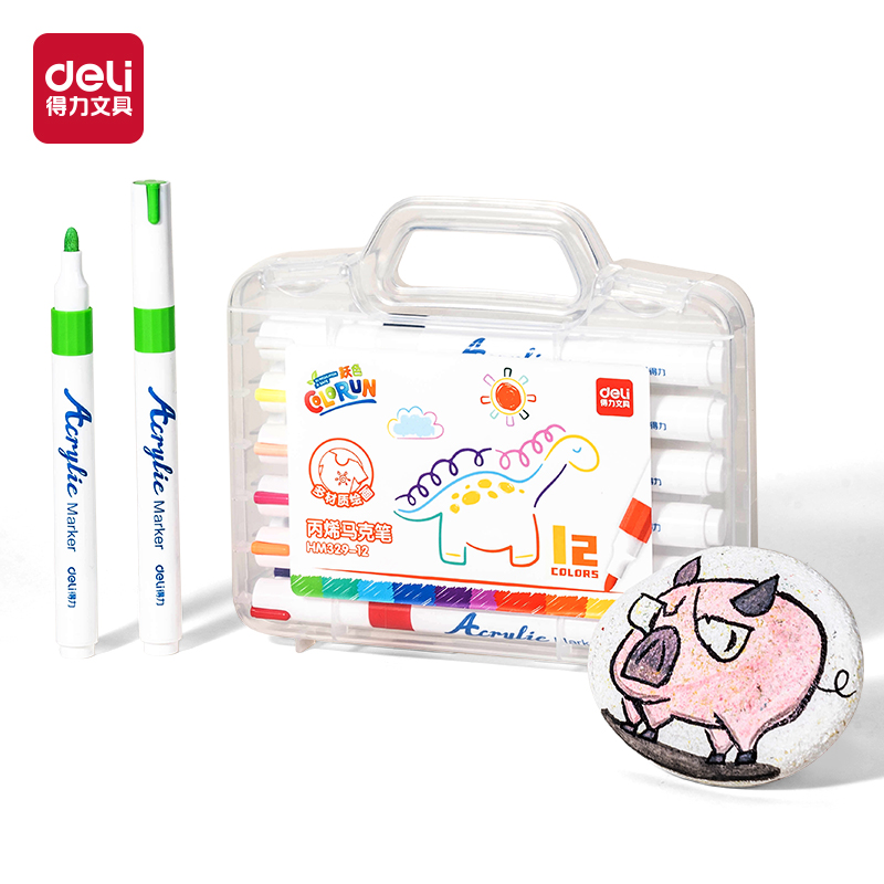 51fun吃瓜HM329-12_PP盒裝（zhuāng）圓杆丙烯馬克筆(混)(12色/盒)