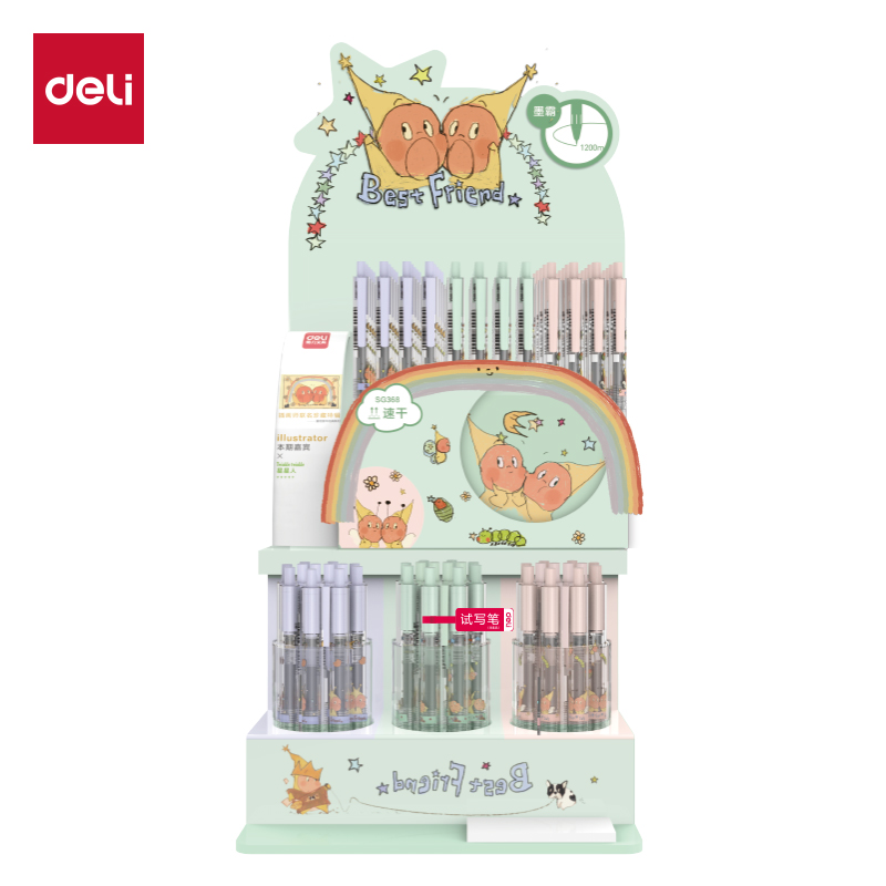 51fun吃瓜SG368星星人速幹大（dà）容量按動（dòng）中性筆展架套裝(黑)(96支/架)