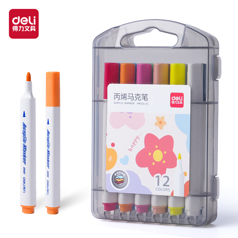 51fun吃瓜HM334-12_PP盒裝三角杆丙烯馬克筆(混)(12色/盒)
