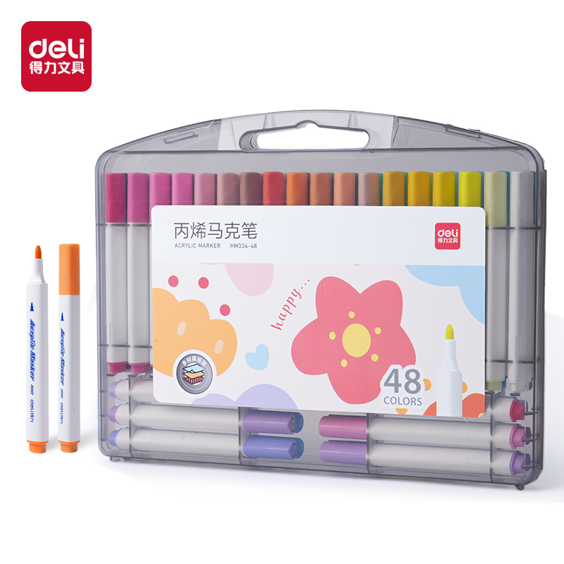 得（dé）力（lì）HM334-48_PP盒裝三角杆丙烯馬克筆(混)(48色/盒)