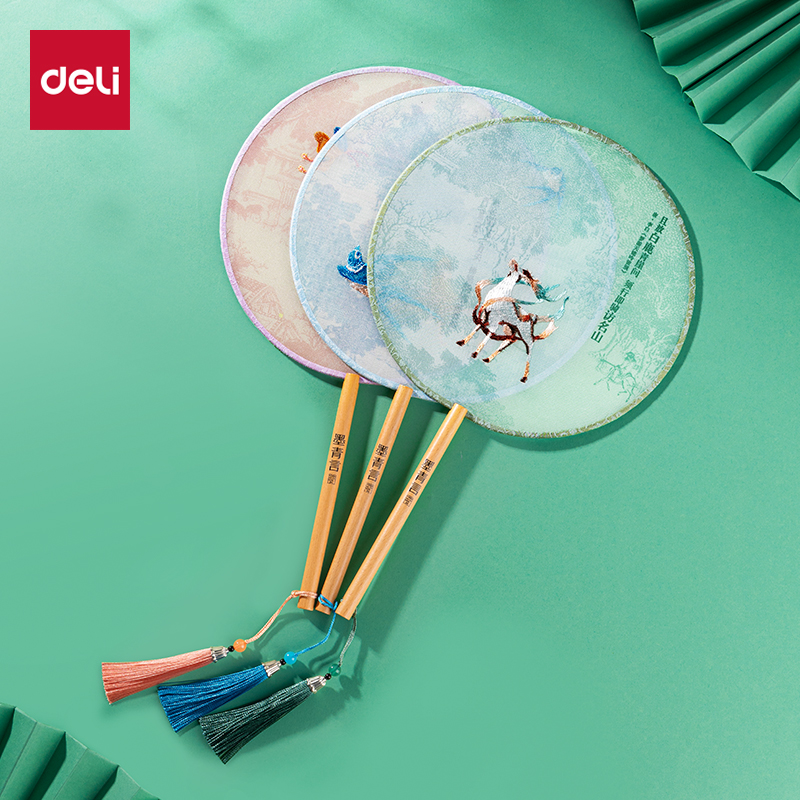 墨青言DF509-2絹布團扇-尋仙（xiān）訪（fǎng）鹿(綠)(袋)