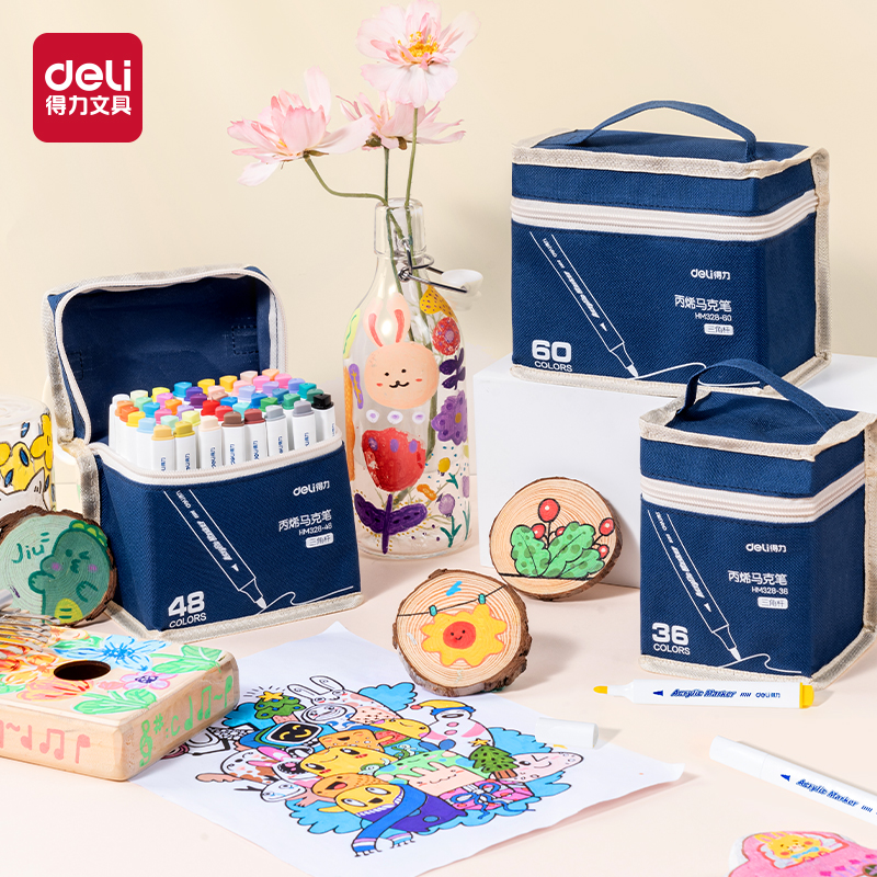 51fun吃瓜HM328-36布袋裝三角（jiǎo）杆丙烯馬（mǎ）克筆(混)(36色/袋)