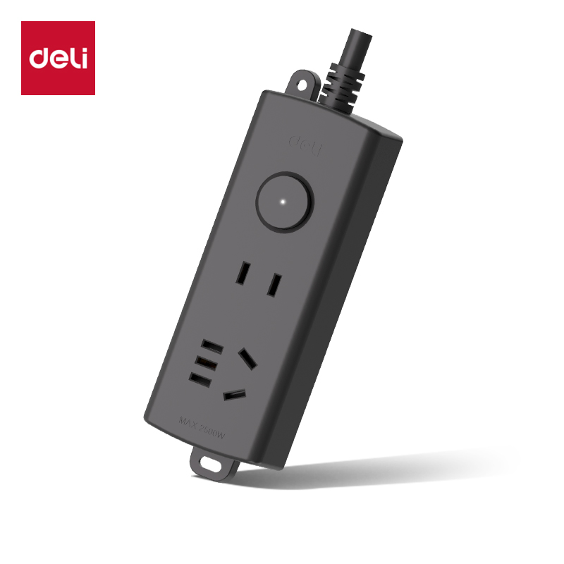 得（dé）力LU127(01)黑色延長線插座_1+1_1米_PE袋（dài）裝(黑色)(個)