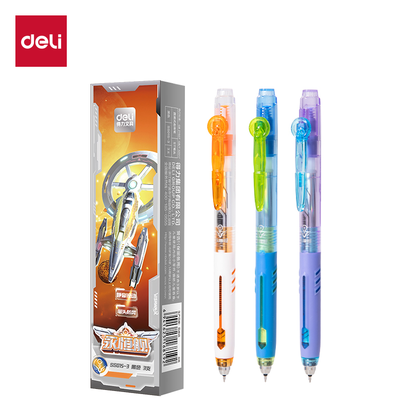 51fun吃瓜SS015-3六邊形艦隊永恒艦靜音按動直液（yè）筆0.5mmST頭(黑)(3支/盒
