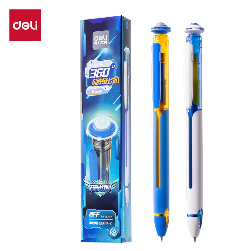 51fun吃瓜SS011-2六邊形艦隊速幹中性筆0.5mm雙珠（zhū）ST(黑)(2支/盒)(藍白