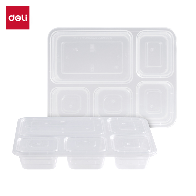 得（dé）力得心LL253一次性五（wǔ）格（gé）塑料餐盒1150mL(透明（míng）)（120套/箱）