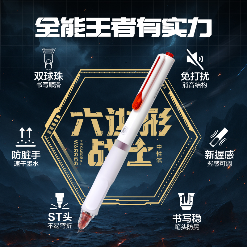 得（dé）力（lì）SA620速幹（gàn）按動常規中性筆0.5mm雙珠ST頭(紅)(5支/盒)