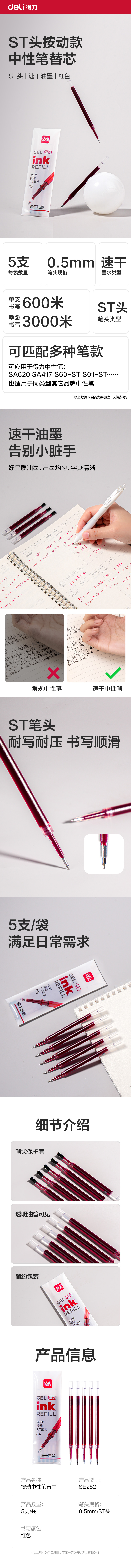 51fun吃瓜SE252速（sù）幹按動中性筆替芯0.5mmST筆頭(紅)(5支/袋)