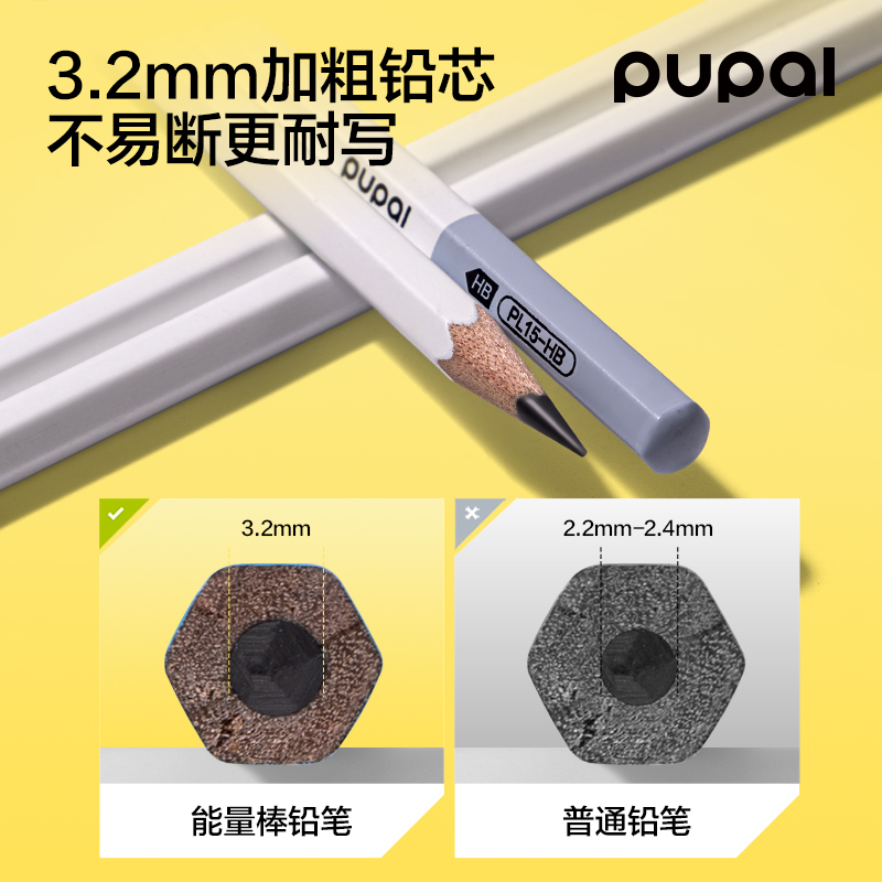 51fun吃瓜PL15-HB步樂能量棒六角杆書寫鉛筆HB(混)(30支/盒)